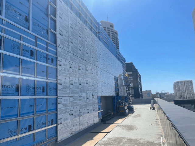 565 and Cloisters facade installation — view 4, Perth CBD, WA — GreenLine Facades